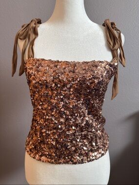 Free People | Copper Sequin Tie-Shoulder Cami | Size Medium